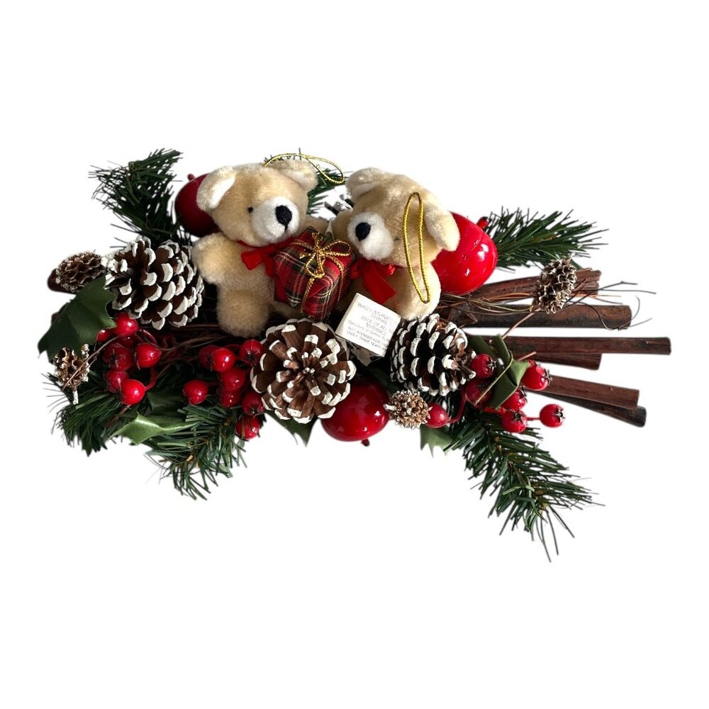 Vintage Christmas Bear Centerpiece Holiday Table or Hanging Decoration with Pine